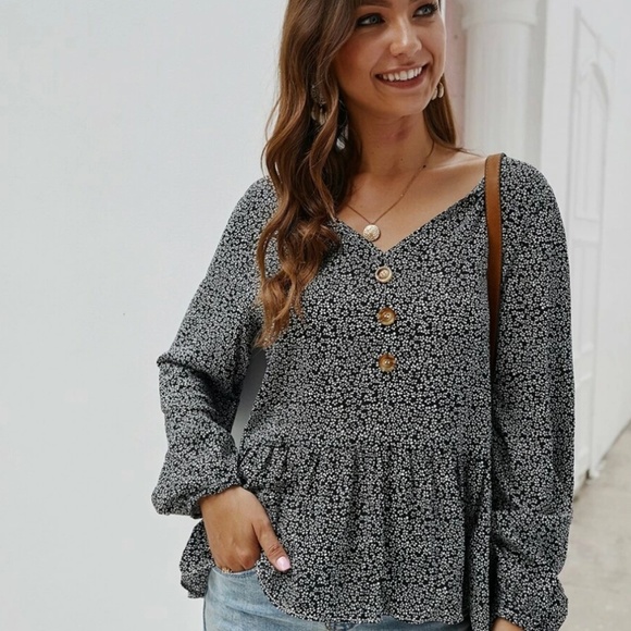 SHEIN Tops - Shein Black Flowered Blouse